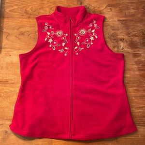 Vintage PENMANS fleece holiday vest with embroidery and sequins. Red. Size L